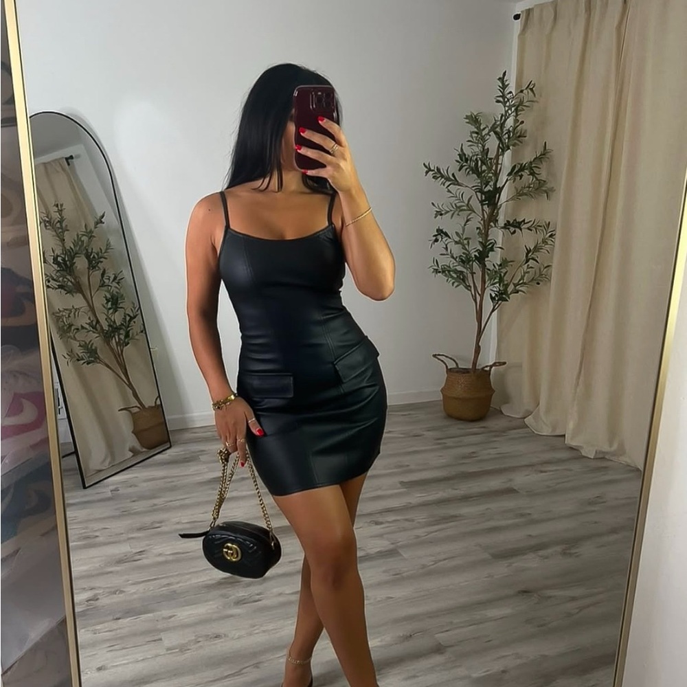 Faux mini leather dress